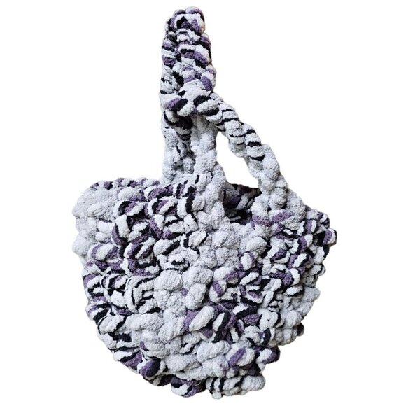 Handmade Hobo Handbag. Gray, Purple & Black. Two Interlocking Handles - Picture 1 of 7